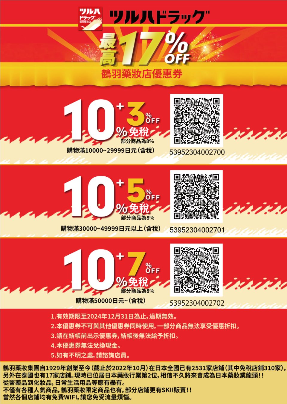 鶴羽藥妝 優惠券 兌換方式
日本自由行 購物優惠