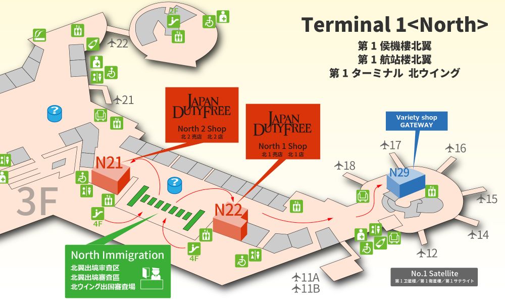 成田機場免稅店 japan duty free , 商店位置 , 地圖