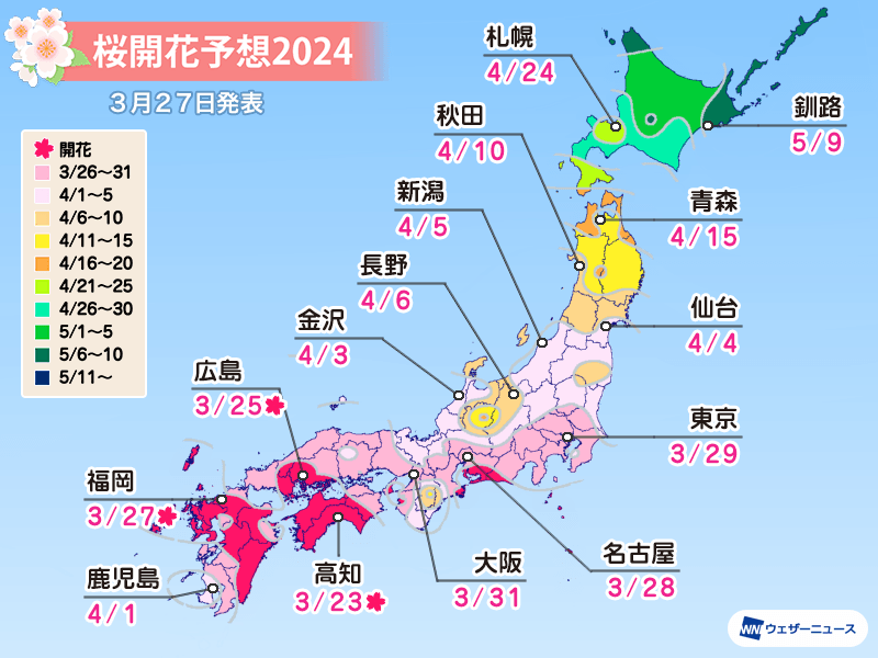 2023 日本櫻花季 全國 開花時間預測 櫻花情報